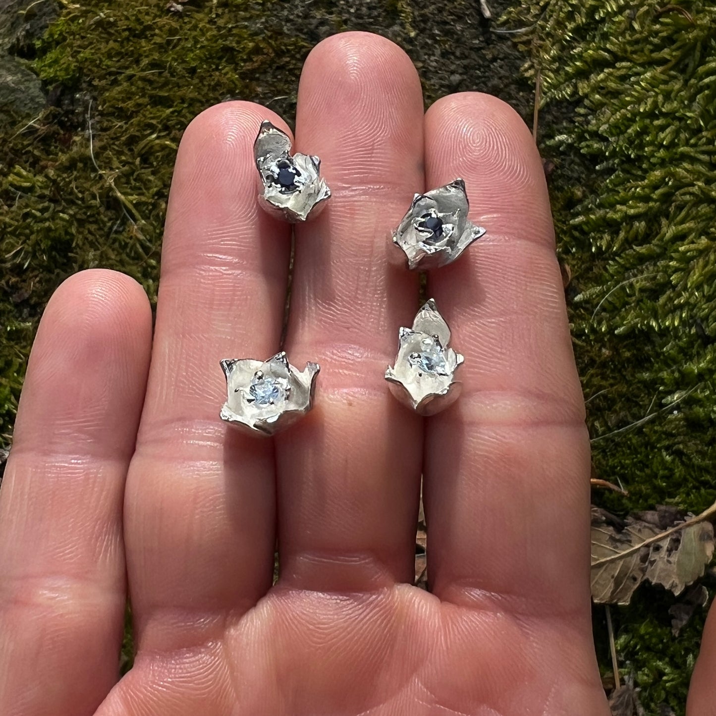 Small Silver Sapphire Sedum Studs