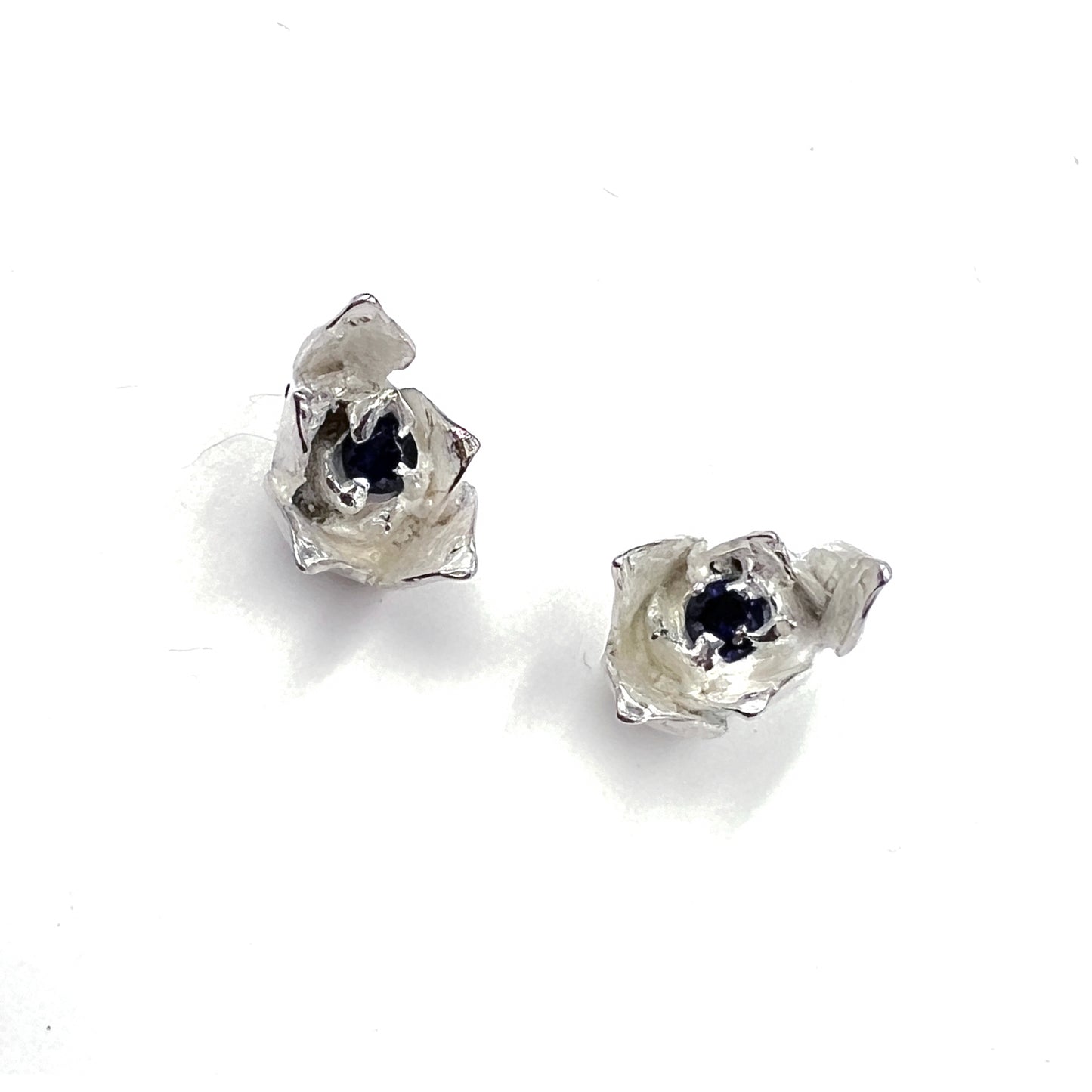 Small Silver Sapphire Sedum Studs