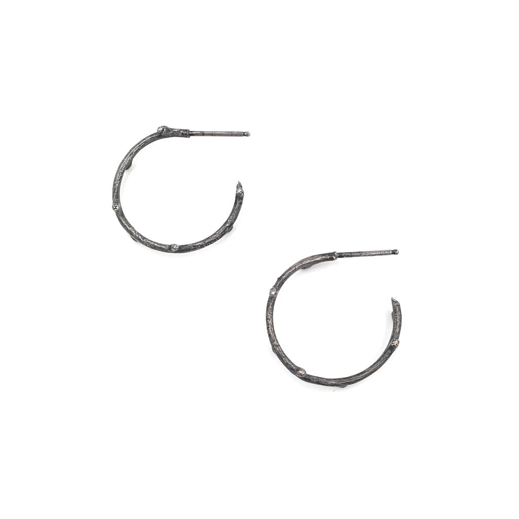 Small Bright Silver Twig Hoops