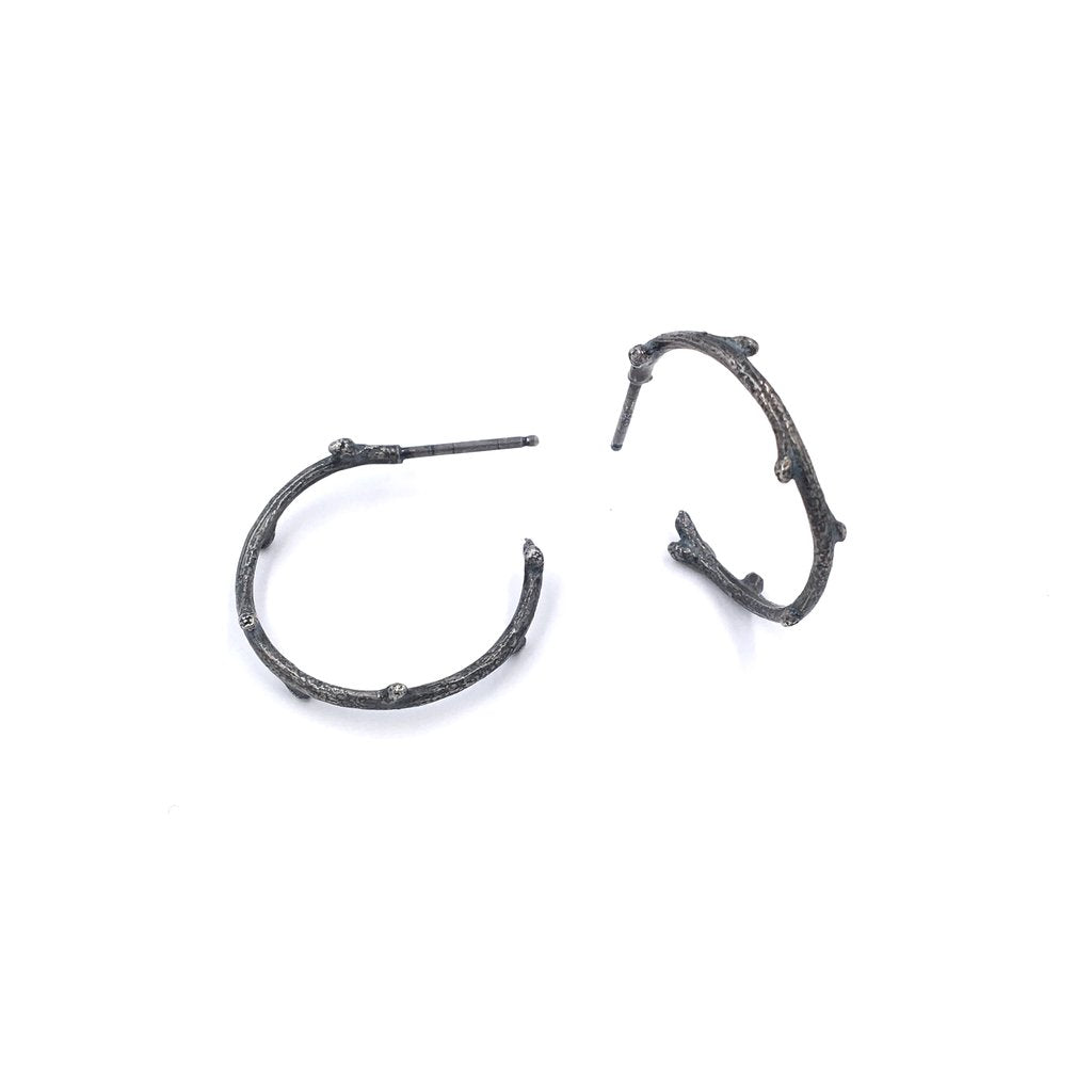 Small Bright Silver Twig Hoops
