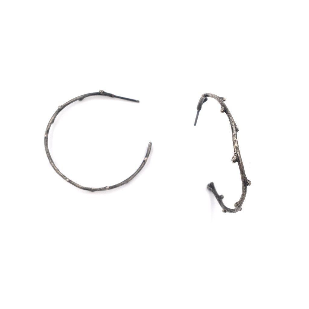 Medium Blackened Silver Twig Hoops
