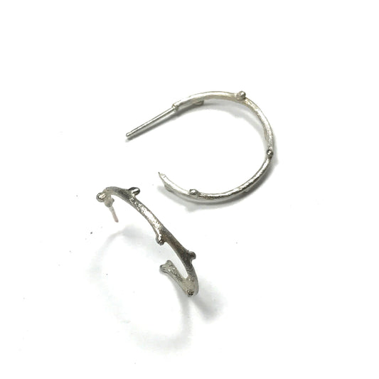 Small Bright Silver Twig Hoops