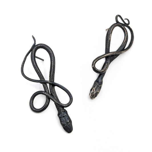 Medium Blackened Silver Serpentine Earrings