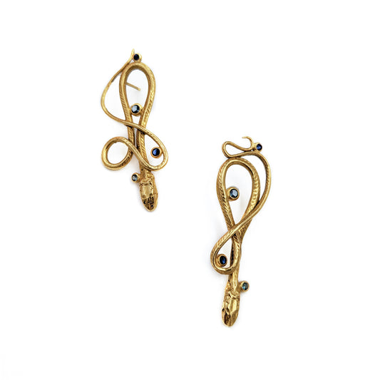 Medium Gold Sapphire & Zircon Serpentine Earrings