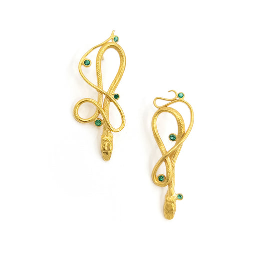 Medium Gold Emerald Serpentine Earrings