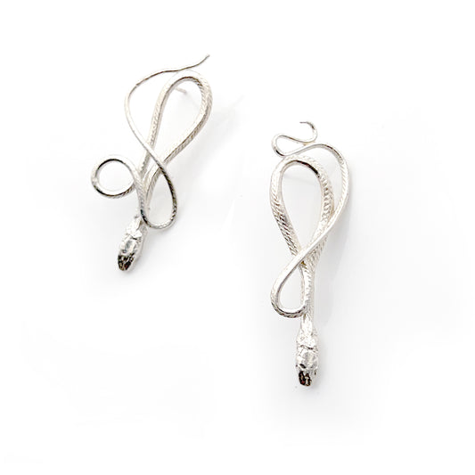 Medium Bright Silver Serpentine Earrings
