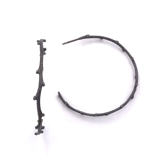 Medium Blackened Silver Twig Hoops