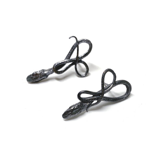 Small Blackened Silver Serpentine Earrings