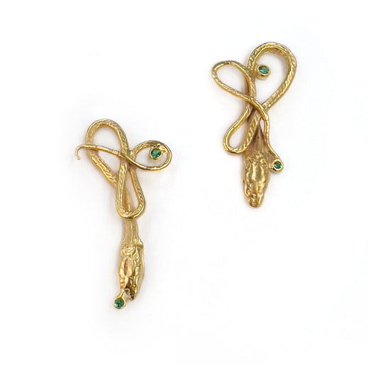 Small Gold Emerald Serpentine Earrings